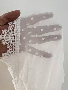 Ceyna Sexy Queen Lace Patchwork Chiffon Polka Dot Textured Fabric Bikini Cover Up, Sheer Beach Cover Up, Extra Long Sleeve Lace Embroidered Dress, Long Shirt Cover Up - White - View 7