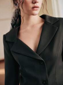 Anewsta Urban Chic Sexy Asymmetrical Collar Long Sleeve Cropped Women's Blazer - Dark Grey - View 5