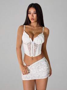 SHEIN PETITE 女士时尚性感亮片迷你裙 - 白色 - 查看 3