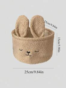 Coffee Fabric Cartoon Rabbit Plush Storage Basket | Embroidered Design, Can Store Snacks, Toys, And Cosmetics, Suitable For Bedroom, Desktop, And Car Interior Storage - Multicolor - View 6
