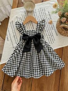 女宝宝可爱度假休闲格子荷叶边蝴蝶结连衣裙 - 彩色 - 查看 5