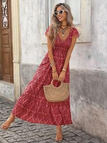 Brillora 女士休闲度假印花连衣裙 - 紅色 - 查看 5