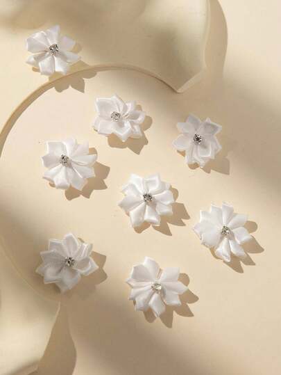 30Pcs/Set Solid Color Garment Decoration Excipient, Cute Fabric Rhinestone Decor Flower Design DIY Jewelry Accessory For Sewing