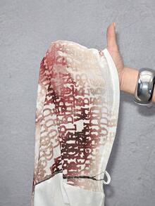 ROMWE Avant Women's Y2K Sexy Babe Portrait & Letter Logo Print Sheer Off-Shoulder Top - White - View 7