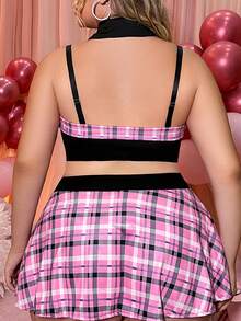 Fantasy Costume 4pcs Valentine's Day Milk Silk Detachable Transparent Strap Bow Plus Size Lingerie Set - Multicolor - View 2