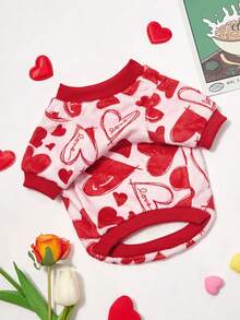 PETSIN 1 件粉色法兰绒毯，带红色爱心图案，适合宠物（猫/狗） - 彩色 - 查看 2