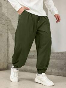 Manfinity Homme Plus Size Men's Solid Color Drawstring Waist Casual Jogger Pants Men Oversized Pants Men's Baggy Sweatpants - Army Green - View 6