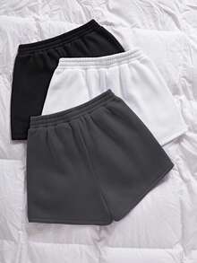 SHEIN Unity 3pcs/Set Casual Loose Solid Color Shorts, Simple & Fashionable, Suitable For Summer - Dark Grey - View 2