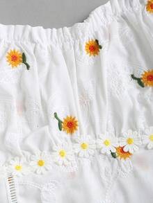 Sweetra Áo kiểu mùa hè dành cho nữ, thêu hoa cúc theo phong cách Boho, phối ren. - trắng - Xem 7