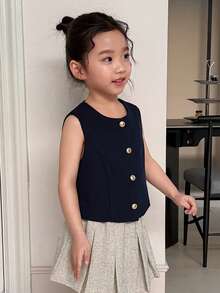 DAZY Girls (Small) Casual Solid Color Round Neck Sleeveless Fitted Jacket, Spring/Summer