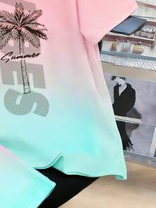 Vacaura Set di maglietta con stampa di palme e pantaloncini abbinati per ragazzi adolescenti, outfit casual da sport all'aperto, primavera/estate - Multicolore - Visualizzare 5