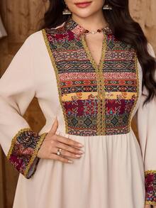 Al Najma Neues Kontrast-Farbblock Patchwork Taille Muster Urlaubs Strandkleid - Verschiedenfarbig - Übersicht 1