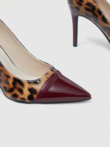 CUCCOO SZL Women's Fashion Pointed Toe Leopard Print Splicing Patent Leather High Heel Pumps Spring Shoes Spring Break Easter Prom Heels Valentine's Day - Rose Red - View 11