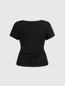 ROMWE 女士复古朋克摇滚图案五角星铆钉百搭修身T恤 - 黑色 - 查看 2