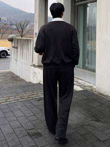 DAZY 男士撞色领 Polo 衫套装，黑色，适合春秋季穿着 - 彩色 - 查看 2