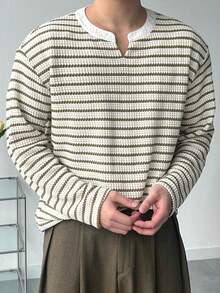 DAZY 男士条纹半拉链T恤，多色，春秋季 - 彩色 - 查看 1