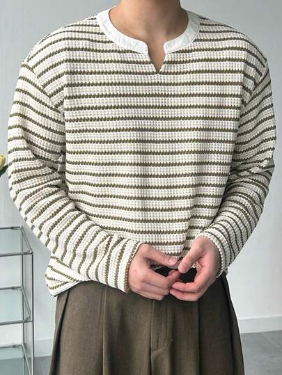 DAZY 男士条纹半拉链T恤，多色，春秋季