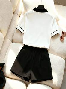 Franclia Women's Elegant Casual/Commute Bow Tie Strap Black & White 2-Piece Set - Black and White - View 2