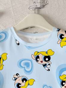 THE POWERPUFF GIRLS X SHEIN 少女泡泡图案可爱短袖T恤 - 白色 - 查看 5