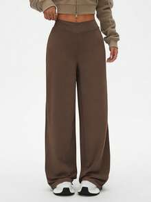 Dewbera Women's Loose Fit Casual Outdoor Sports Pants For Running Brown Pants Brown Bottoms High Waisted Pants Wide Leg Leggings Brown Wide Leg Pants - Coffee Brown - View 3