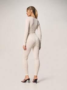 MISSGUIDED Long Sleeve Lace Co Ord Set Fitted Top And Leggings Matching Outfit Fall Winter Evening - White - View 2