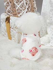 PETSIN 1件粉色熊头草莓印花宠物服，秋冬季加厚保暖法兰绒宠物衣服 - 白色 - 查看 4