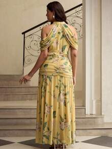 ZEYLAH Neck Tie Dye Elegant Romantic Vacation Dress, Spring/Summer - Yellow - View 3