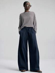 Ontre 2026春夏藏蓝色长裤，适合现代都市穿搭、派对季、返校季、休闲波西米亚风、度假、节日庆典、春季活动（如情人节和狂欢节）。优雅的沙滩装、派对装、毕业典礼装，女士必备。 - 藍色 - 查看 2