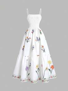 Tween-Mädchen Elegant Trägerkleid mit A-Linie und Blume Muster, geeignet für den Urlaub - Verschiedenfarbig - Übersicht 2