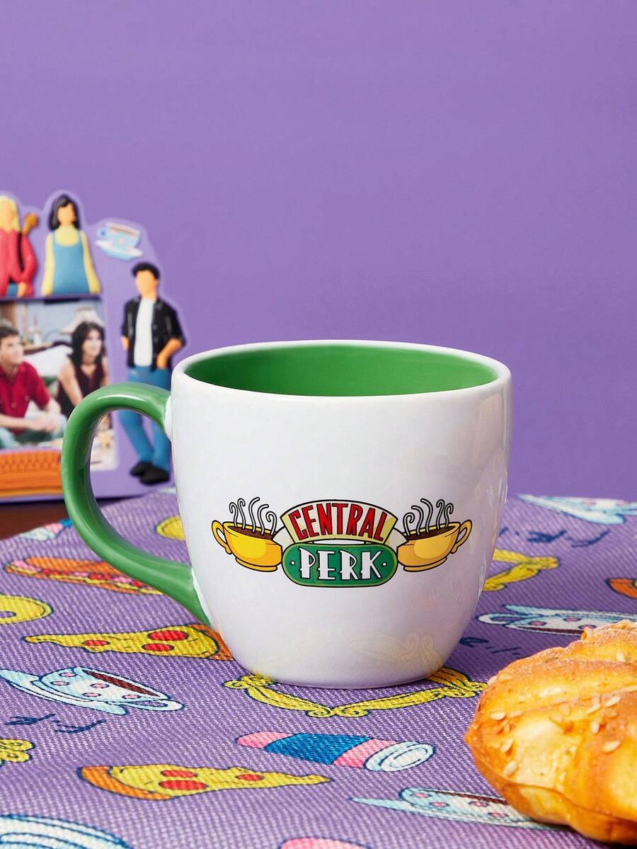 FRIENDS X SHEIN 350ml Central Perk 咖啡杯 带字母印花 陶瓷杯，礼品 - 綠色 - 查看 1