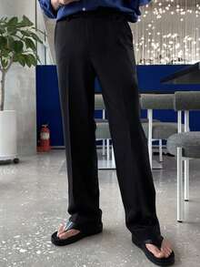 DAZY Pantalones formales negros sólidos para hombres, adecuados para ir al trabajo, primavera - Negro - Ver 1