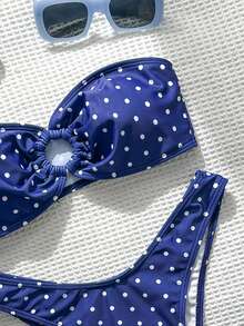 Swim Mod Bộ bikini hai mảnh ôm sát gợi cảm in chấm bi đen trắng mùa hè dành cho nữ. - Màu xanh hải quân - Xem 4