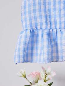 2件套女童无袖荷叶边喇叭裤，休闲度假装，适合春夏穿着 - 藍色 - 查看 5