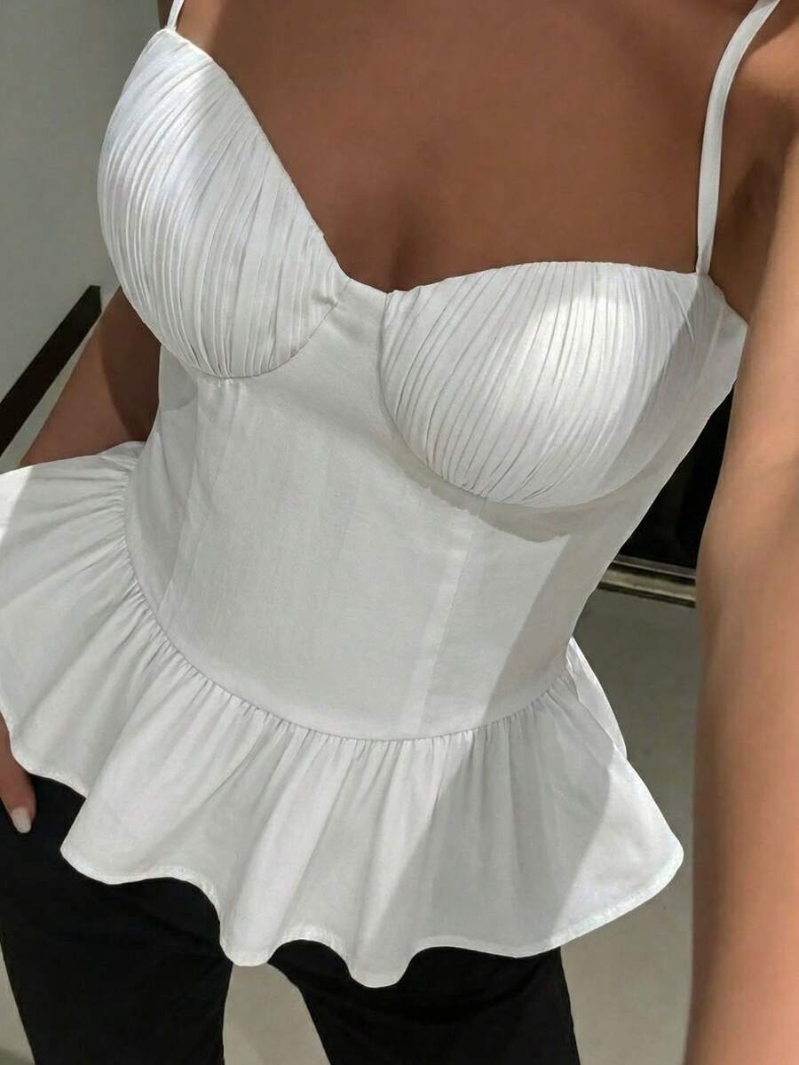 INAWLY Women's Summer White Ruffled Waist Camisole, Vacation Style - White - View 1