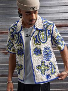 AXEPEAK 男士夏季休闲撞色滚边镂空针织毛衣 - 彩色 - 查看 4