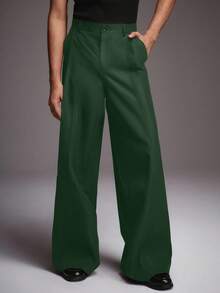 STYNVO Quần dài nam màu trơn, ống rộng, dáng suông, cạp cao, màu xanh lá cây, có túi, kiểu dáng thường ngày. - màu xanh lá - Xem 3