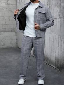 Manfinity CasualCool Men's Casual Commuter Plaid Jacket And Pants Set Mens Two Piece Set Mens 2 Piece Leisure Suits Mens Grey And White Set Men Plaid Suit Men 2 Piece Set Old Money,Daily Leisure, Weekend Trips, Outdoor Activities, Travel Expeditions, Relaxed Work Environments Or Semi-Formal Occasions, Boyfriend/Husband Gift, Anniversary /Birthday Gift Party Summer Vacation Holiday New Years Wedding Valentine's Day