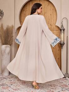 Al Najma Plus Size Women Beige Embroidered Abaya Wedding Guest Summer African Modest - Khaki - View 2