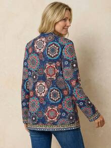 EMERY ROSE Women's Retro Printed Jacket Padded Coat Fall Jackets Fall Women Clothes, Ladies Spring/Fall Boho Regular Sleeve Regular Fit Multicolor All Over Print, Retro Women Coats, Casual Daily Wear - Multicolor - View 2