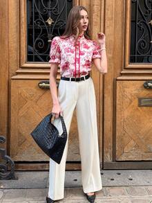 Pariaura 法式圆领荷叶边女式衬衫 - 紅色 - 查看 6