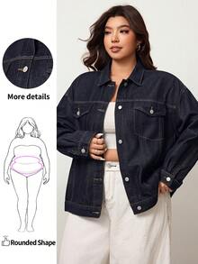 Enliva Áo khoác denim cài nút cổ điển thường ngày cỡ lớn Curve dành cho mùa hè và mùa đông - Màu xanh lam - Xem 1