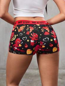 HOT STUFF X SHEIN Quần short dệt kim họa tiết hoạt hình đường phố thời trang hè dành cho nữ. - màu đen - Xem 2