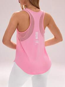 Sovereign Charm 休闲百搭粉色网眼无袖后背字母印花运动背心 - 粉色 - 查看 1