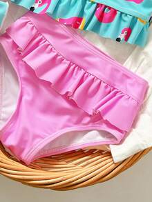 Baby Girls Flamingo Print Swimsuit Set With Ruffled Trim, Cute For Swimming & Vacation, With Hat - Multicolor - View 4