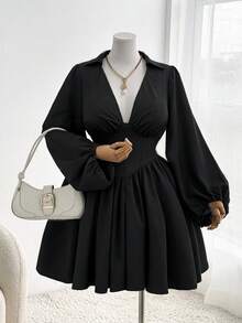 Sweetra Robe d'été ample à manches longues et coupe évasée, couleur unie. Robe de remise des diplômes - Noir - Voir 4