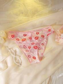 DelicateAllure Quà tặng lãng mạn cho ngày Valentine dành cho người có thân hình mũm mĩm - Hình trái tim, môi, đan chéo, nơ, khoét hở, gợi cảm, quần lót babydoll tối giản quyến rũ. - Hồng - Xem 6