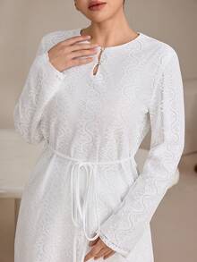 Graceveil Bộ đồ nữ cổ tròn tay dài cạp cao ống rộng ren eo, thanh lịch, kiểu dáng Ả Rập sang trọng. - trắng - Xem 6