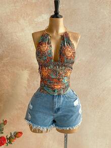 Soleia Áo croptop nữ mùa hè gợi cảm, họa tiết vintage, chất liệu lưới, cổ khoét sâu, đính hạt cườm, kiểu yếm, thích hợp cho tiệc tùng, Giáng sinh, hẹn hò, hộp đêm, phong cách Bohemian, Boho, kỳ nghỉ, áo mùa thu hè, áo Bohemian, áo tank top Boho, áo hippie, bộ hai mảnh Boho, áo mùa xuân, ngày Valentine, áo đi biển, áo sinh nhật, áo đi chơi, áo thanh lịch, áo thường ngày, áo đi nghỉ mát. - Nhiều màu - Xem 6