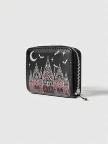 ROMWE Goth 1 pieza, Billetera de monedas con cremallera de estilo minimalista con patrón de línea cruzada corta, adecuada para mujeres - Multicolor 2 - Ver 2