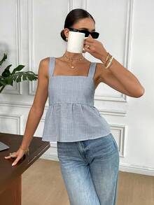 Serisse 夏季新款条纹露背蝴蝶结吊带背心 - 藏蓝色 - 查看 3